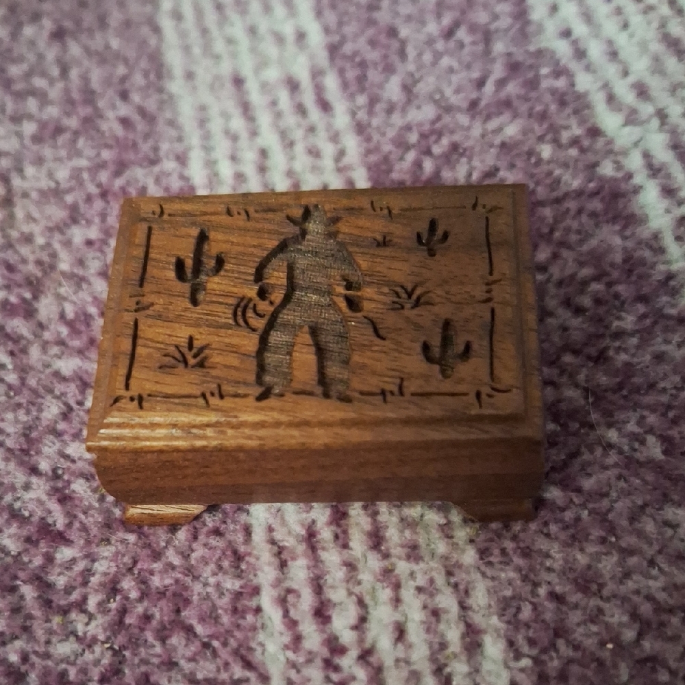 Mini Wooden Music Box with Cowboy Design Plays HOME ON THE RANGE